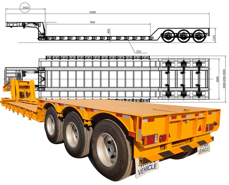 Remolque Lowboy de 3 ejes y 80 toneladas