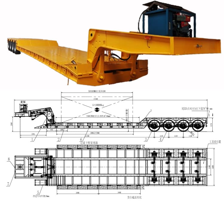 Remolque de cuello de cisne Lowboy de 4 ejes y 100 T a la venta en Filipinas, Davao
