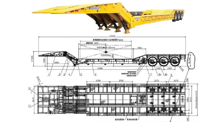 Remolque hidráulico Lowboy de 3 ejes y 80 toneladas a la venta en Guyana
