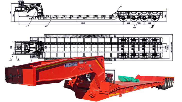Remolque Lowboy Cuello de Cisne Desmontable de 4 Ejes y 100 Toneladas en Venta en Uruguay | Remolque de Cuello Desmontable