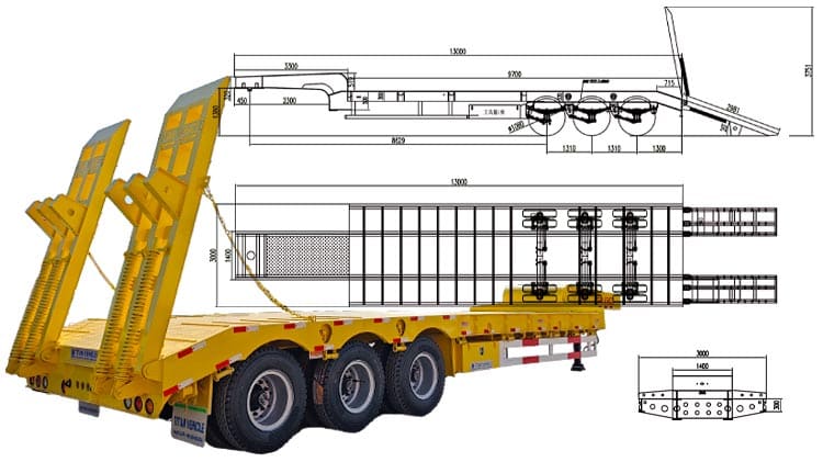 Remolque de plataforma baja de tres ejes en venta en Dominicana